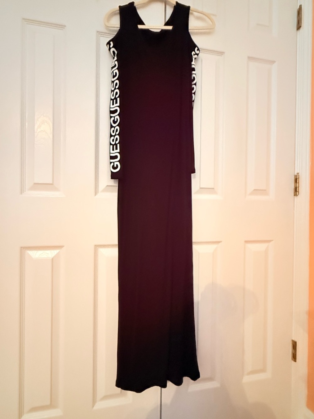 GUESS Black Maxi Dress with White Logo Side Tape